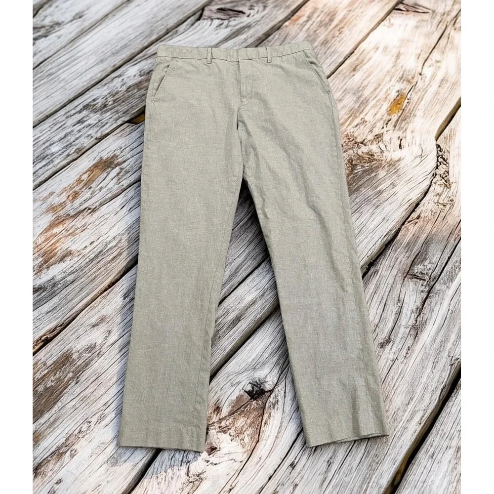 J.Crew Bowery Slim Fit Grey Melange Dress Pants Mens 36x34 Flat Front Trousers